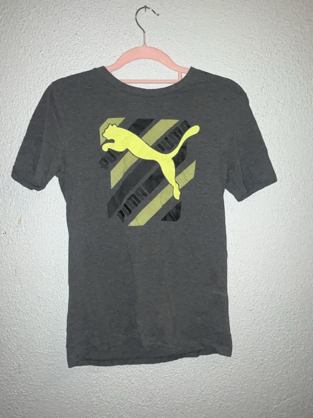 Puma Men’s Gray T-Shirt with Neon Yellow Puma Logo